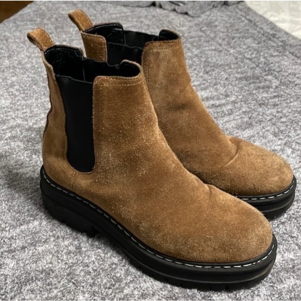Marc Fisher Lug Sole Brown Suede Chelsea Boots